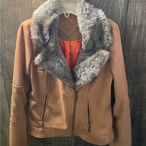 Jou Jou Brown Jacket with Gray Faux Fur Collar